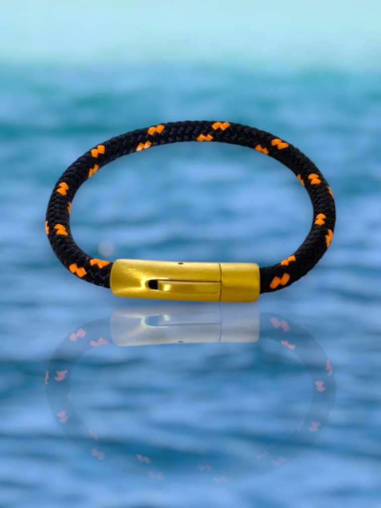 Bracelet Marin "Capitaine Or" Noir et orange