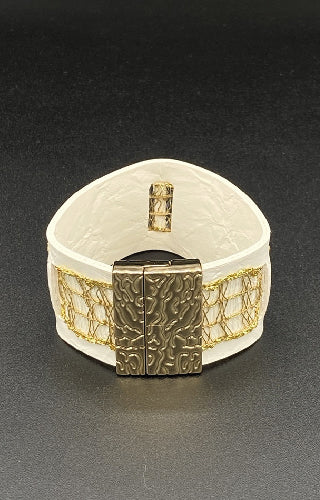 Bracelet ruban blanc et or