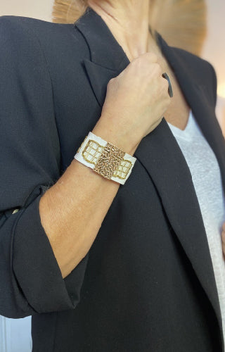 Bracelet ruban blanc et or
