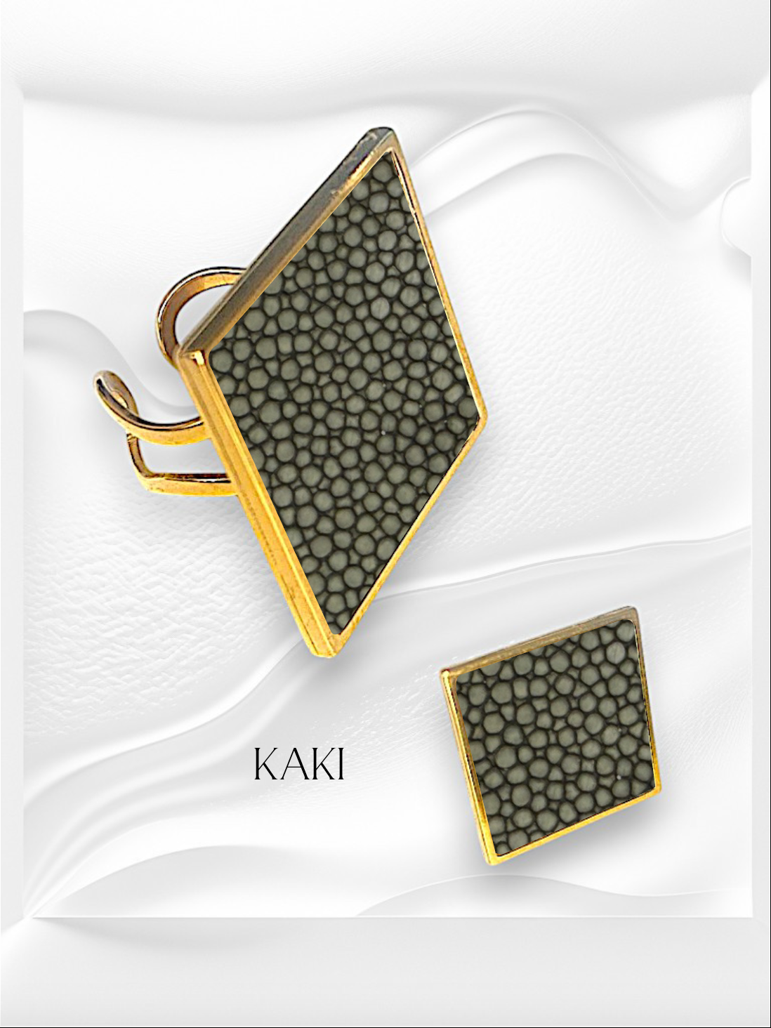 Bague carrée en cuir de Galuchat "STYLE"