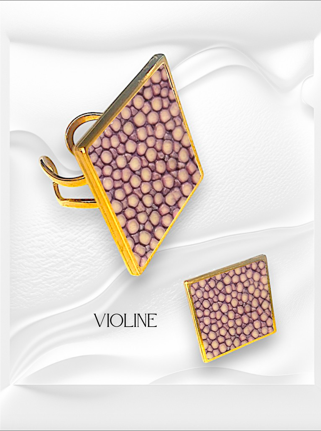Bague carrée en cuir de Galuchat "STYLE"