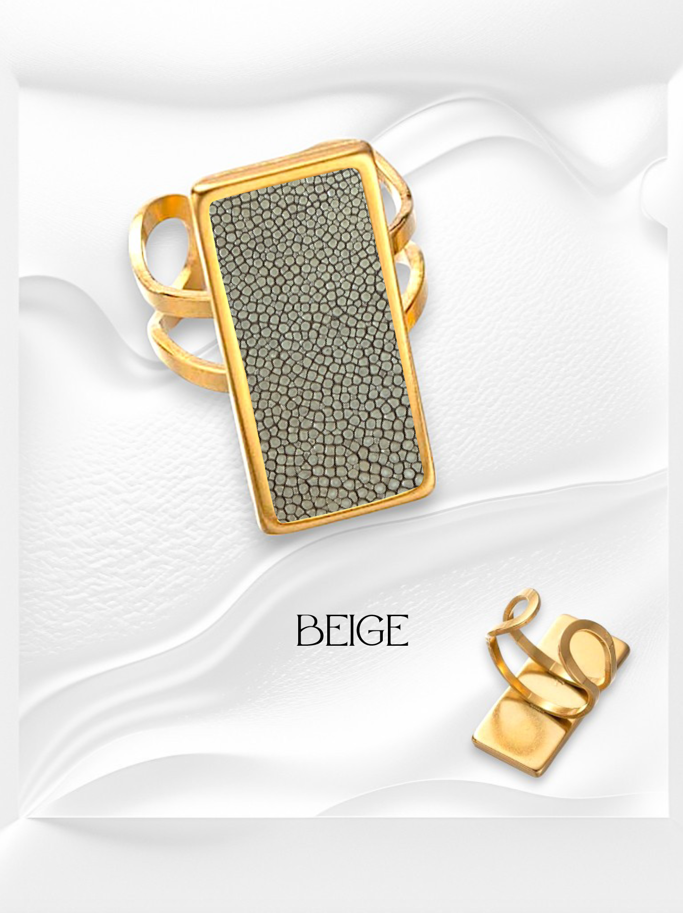 Bague rectangulaire en cuir de Galuchat "Séraphine"