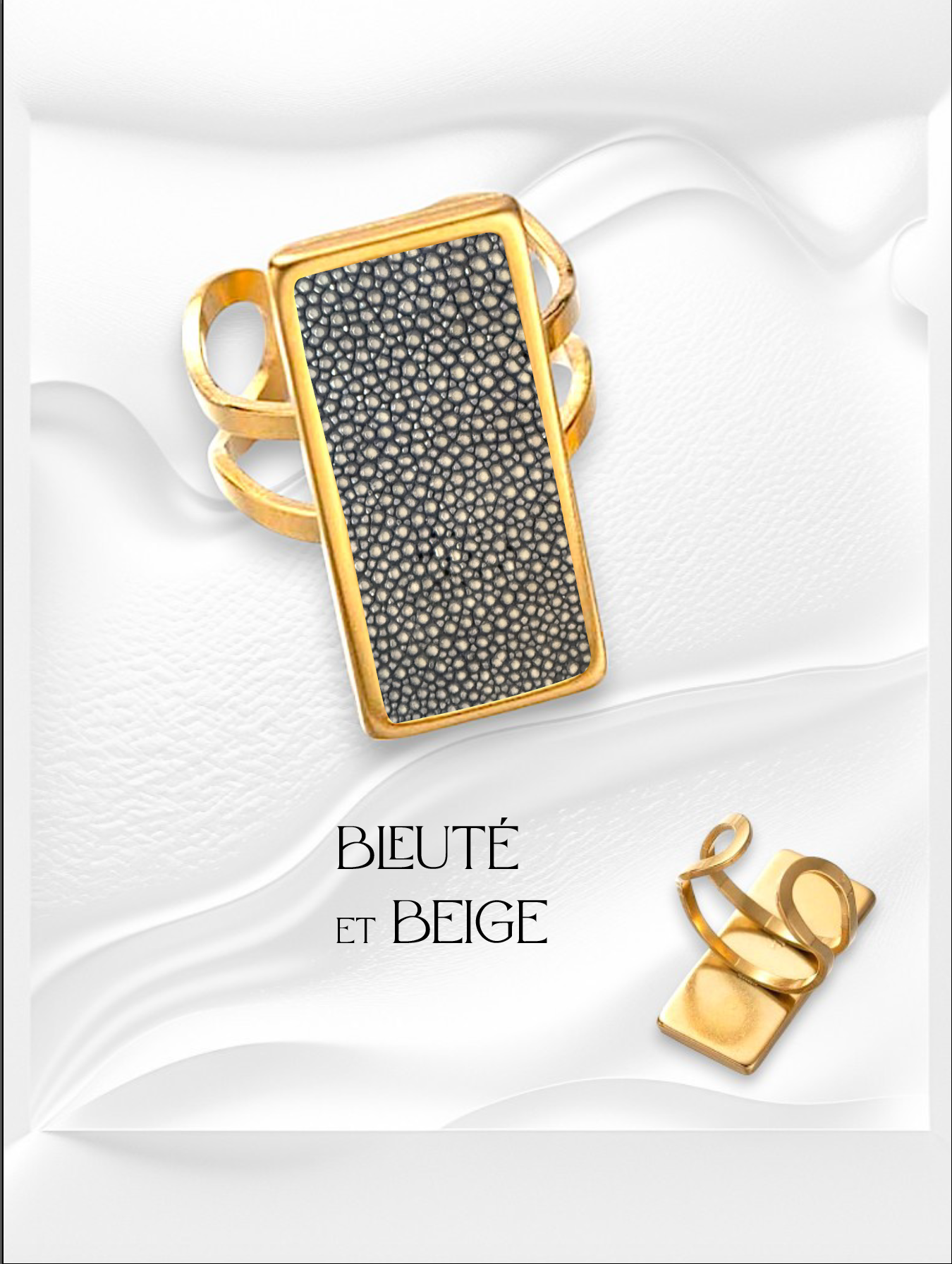 Bague rectangulaire en cuir de Galuchat "Séraphine"