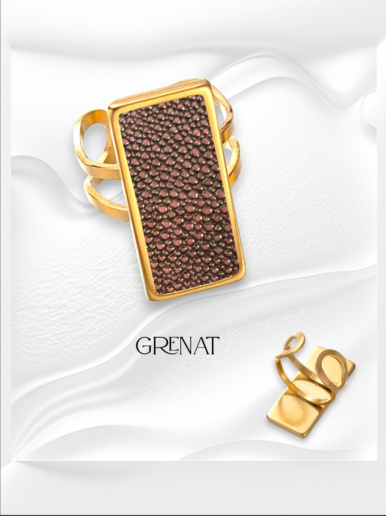 Bague rectangulaire en cuir de Galuchat "Séraphine"