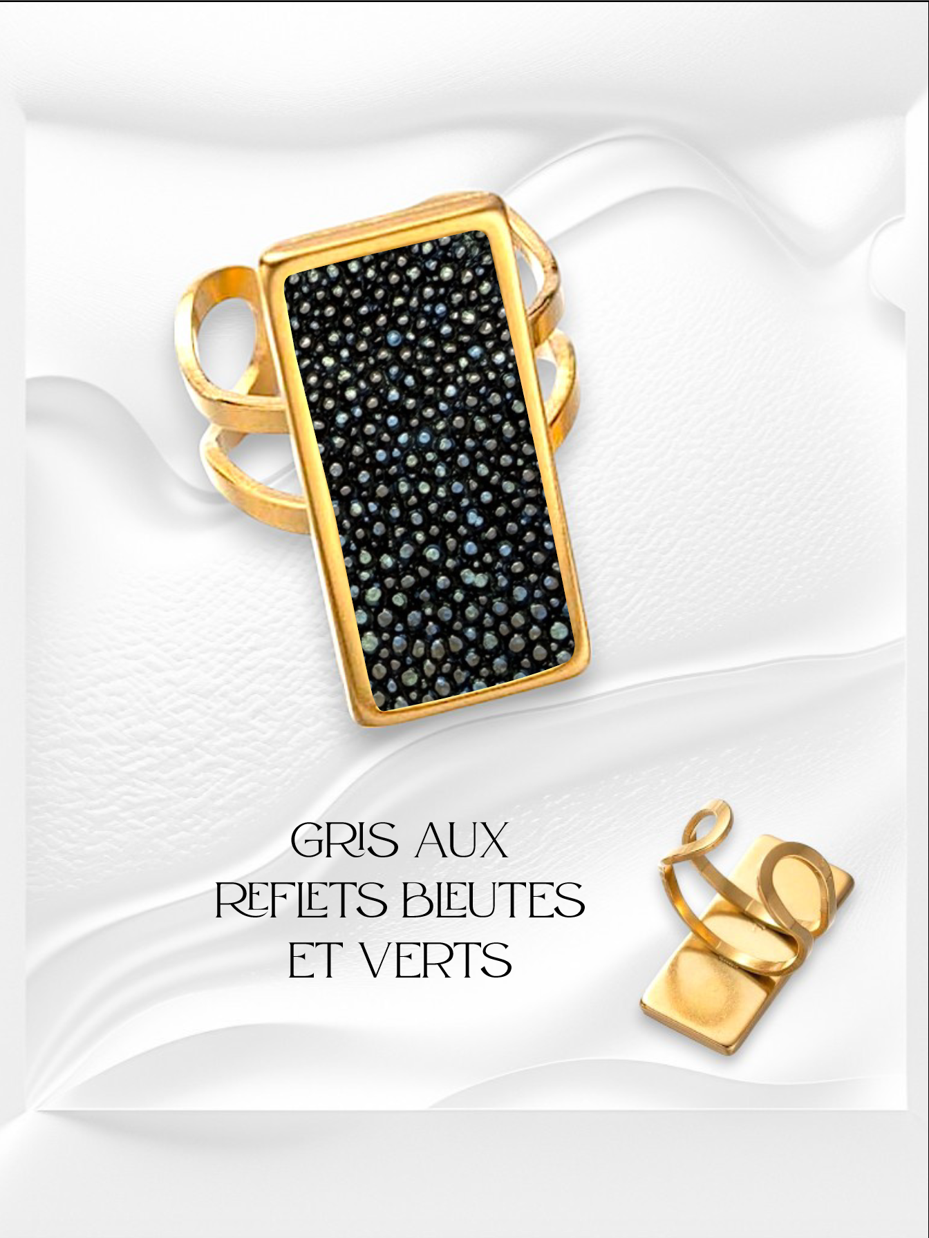 Bague rectangulaire en cuir de Galuchat "Séraphine"