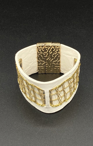 Bracelet ruban blanc et or