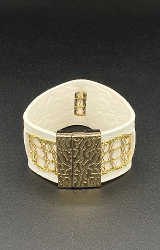 Bracelet ruban blanc et or
